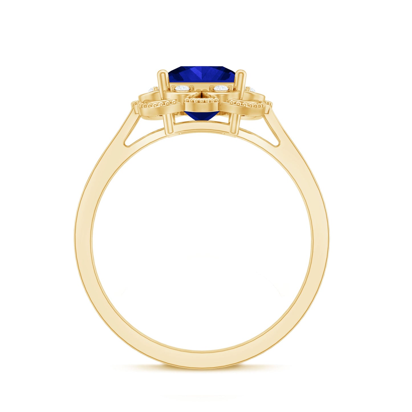 Art Deco 1.5 Carat Lab Grown Blue Sapphire Princess Cut Engagement Ring with Diamond
