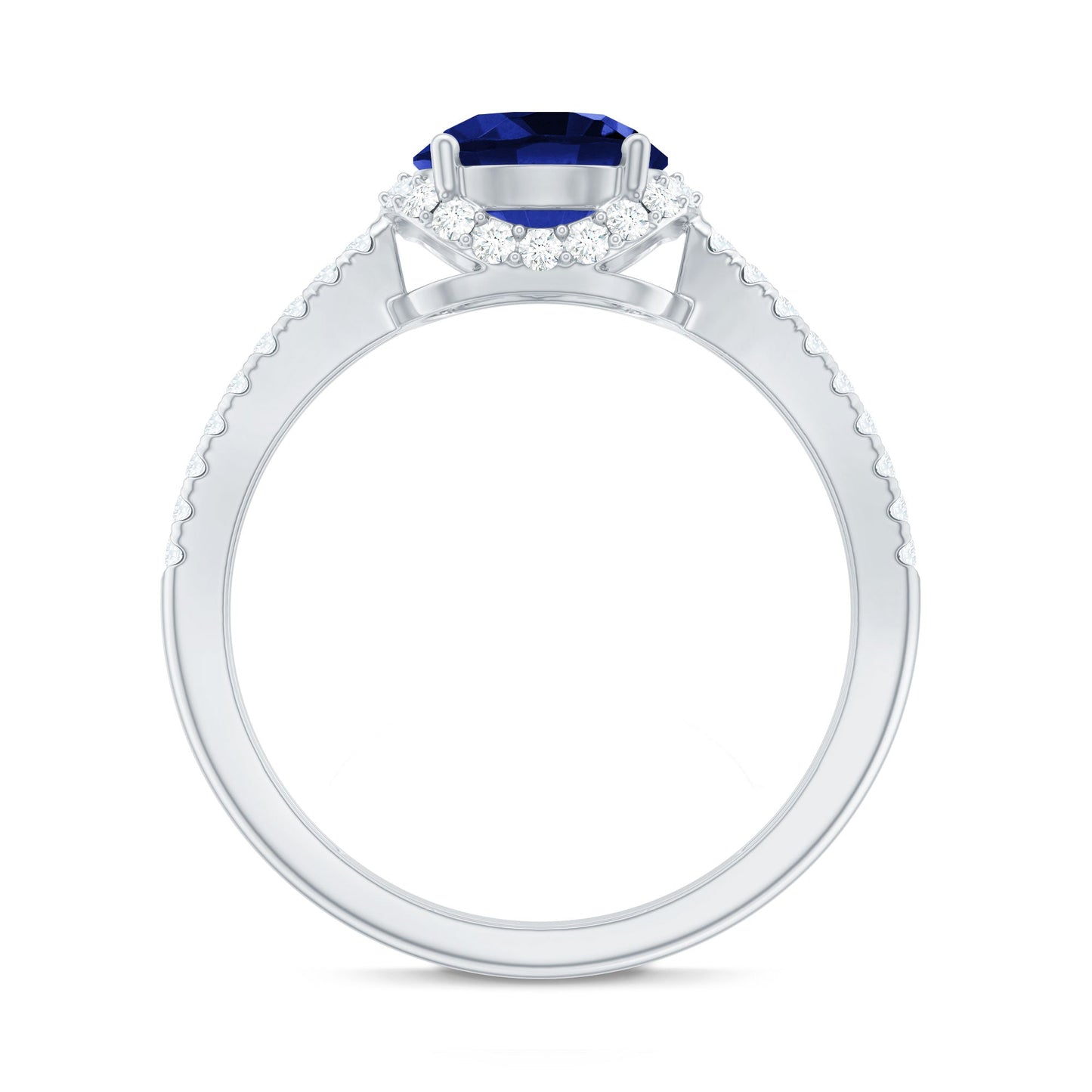 Certified 2.7 Carat Lab Grown Blue Sapphire Engagement Ring with Diamond for Women