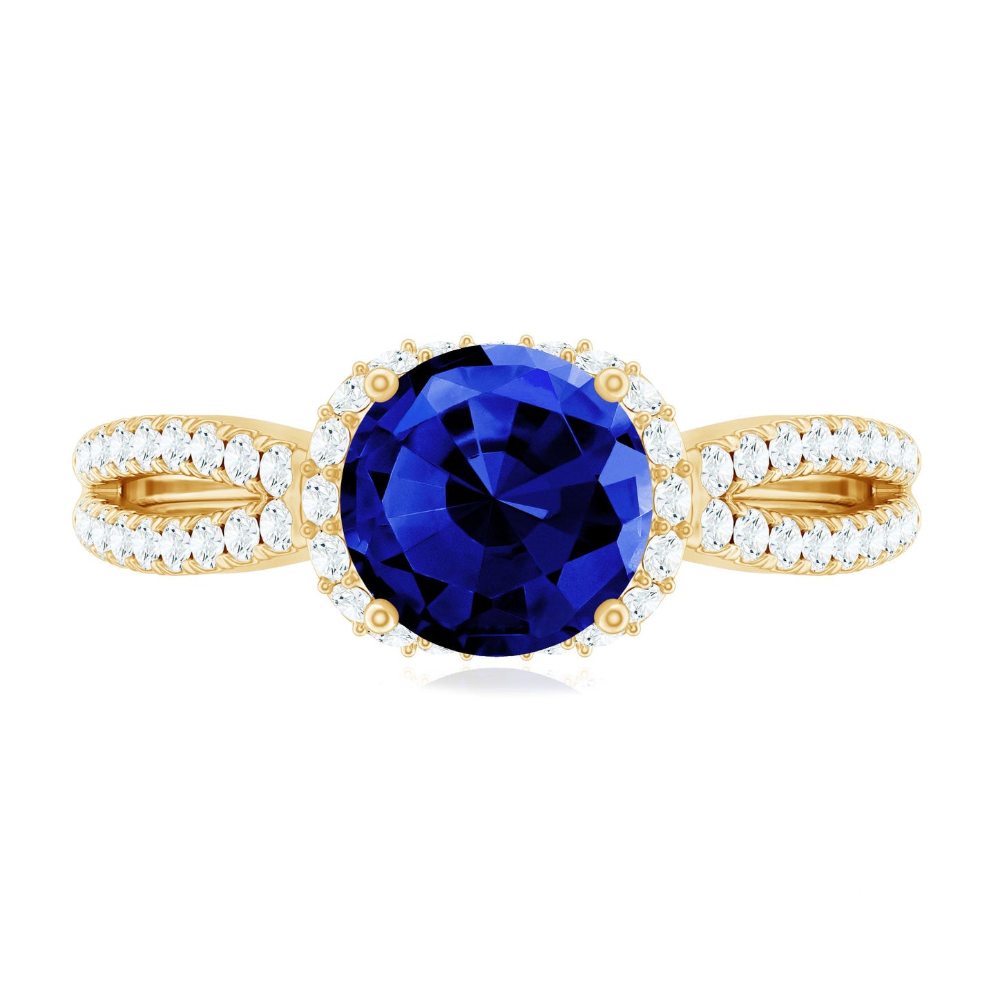 Certified 2.7 Carat Lab Grown Blue Sapphire Engagement Ring with Diamond for Women