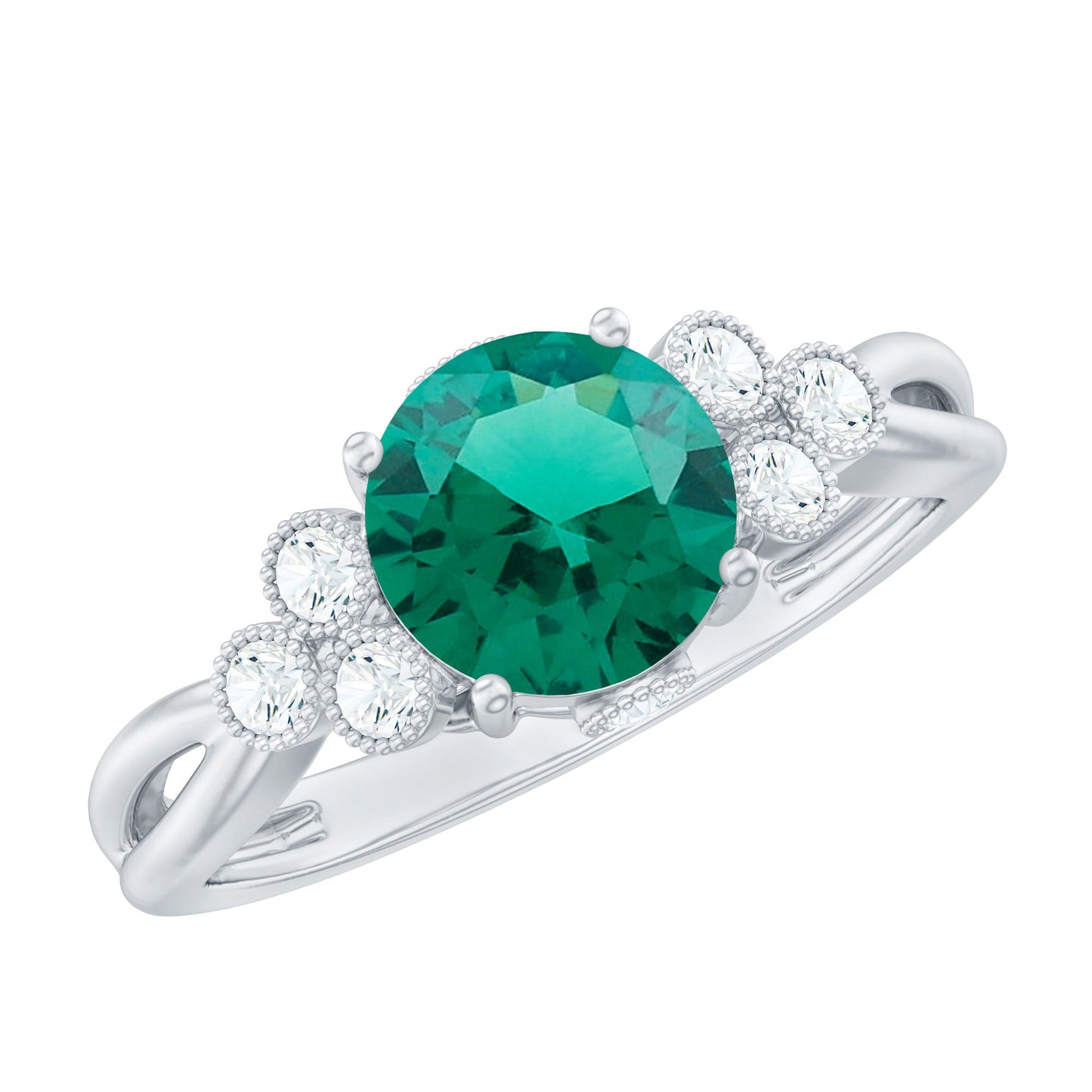 Certified Lab Grown Emerald Trio Engagement Ring with Diamond