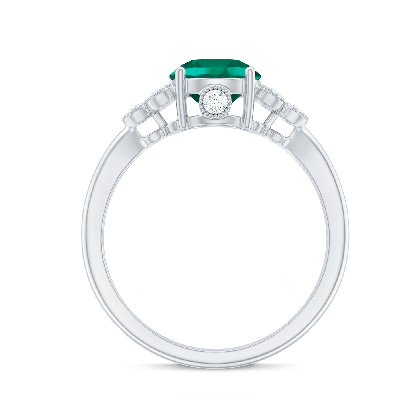 Certified Lab Grown Emerald Trio Engagement Ring with Diamond