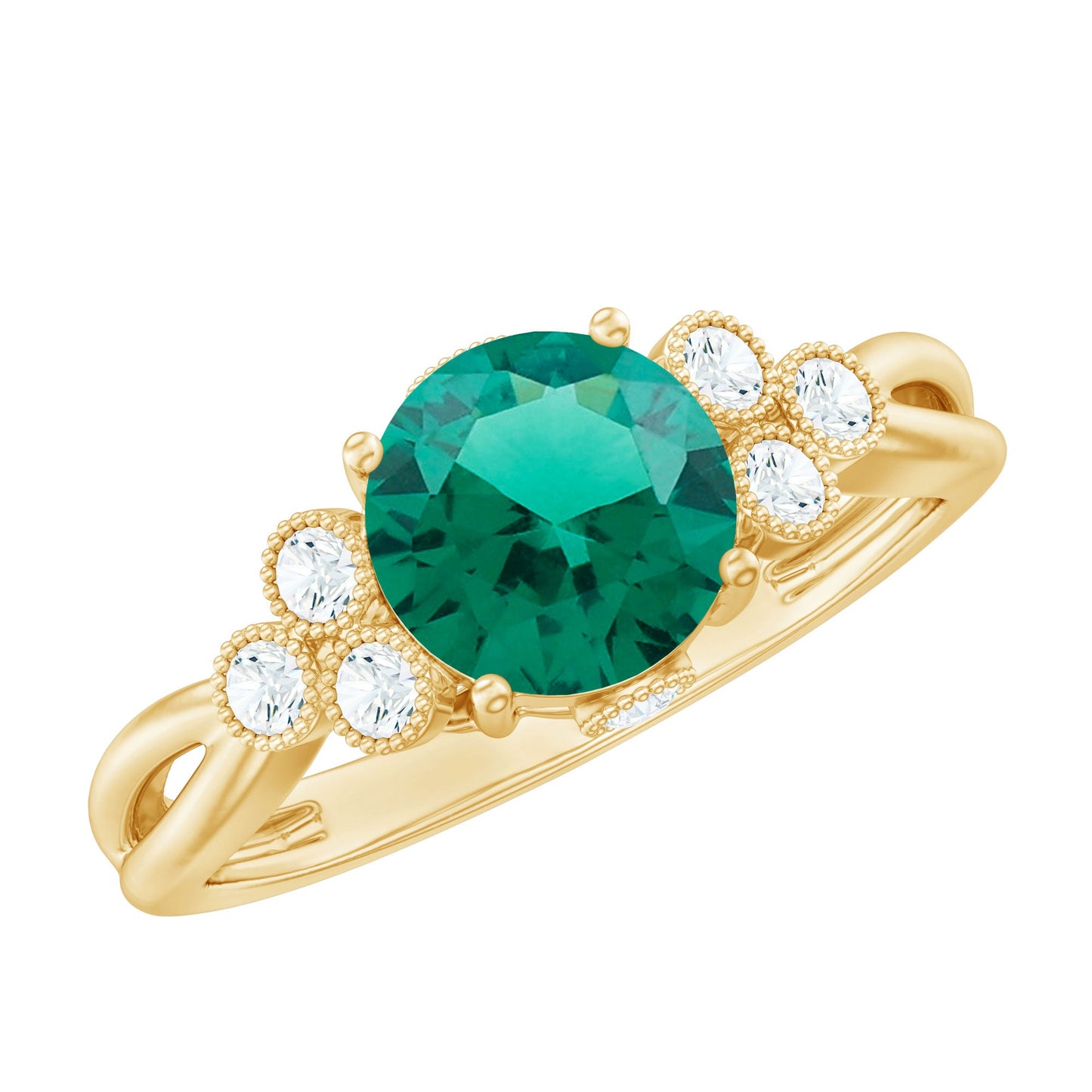 Certified Lab Grown Emerald Trio Engagement Ring with Diamond