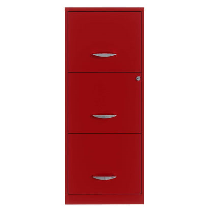 Red Metal 3-Drawer Vertical Key Locking Filing Cabinet