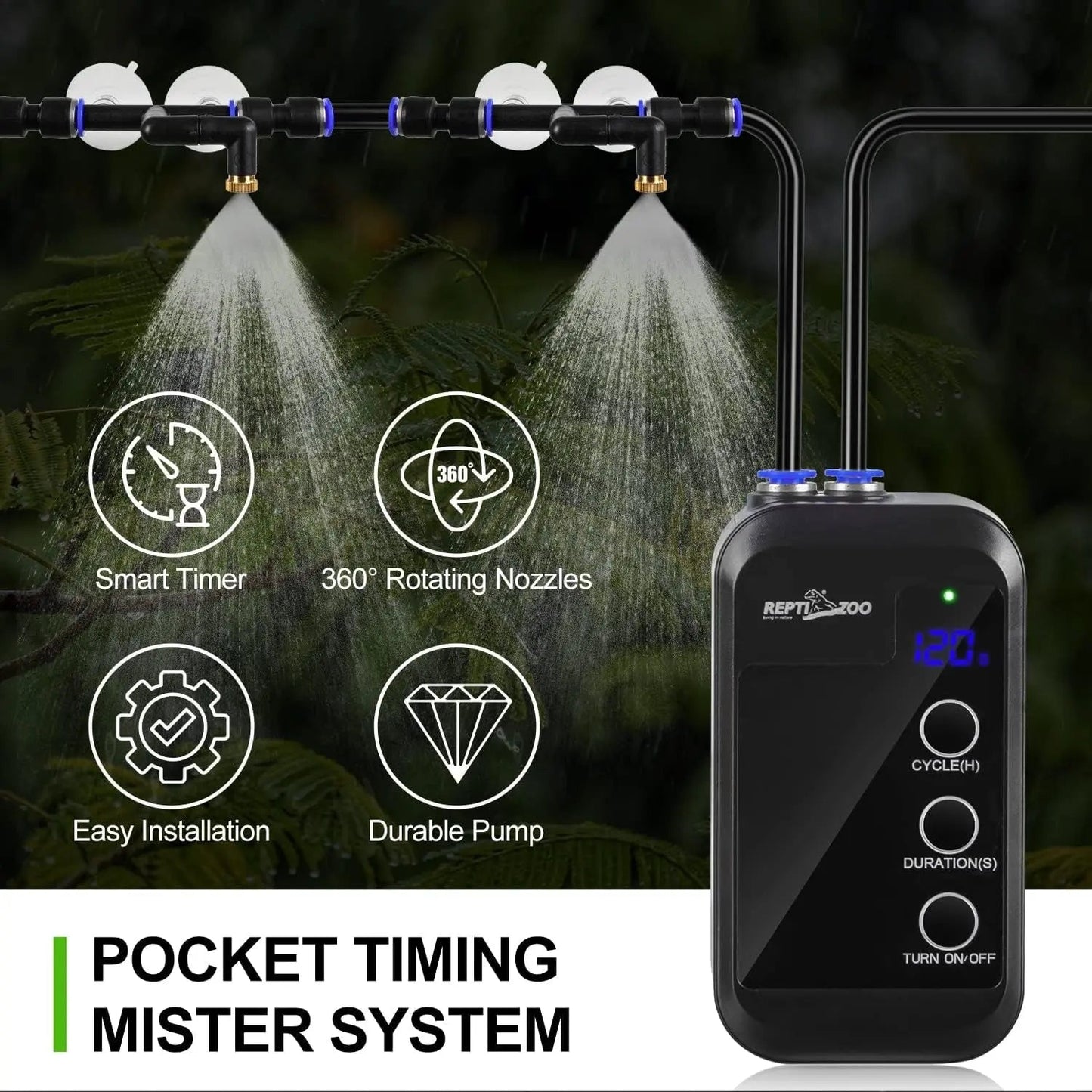 Reptile Humidifier Mini Auto Misting System Rainforest Spray Nozzles