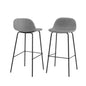 Set of 2 - Modern Low Back Barstool with Black Metal Frame and Grey Linen Seat