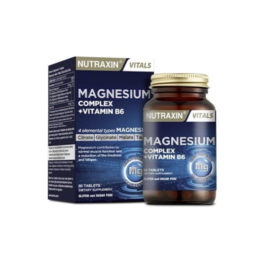 Nutraxin Magnesium Complex + Vitamin B6 Supplement - 60 Tablets, Supports Energy Production and Muscle Function
