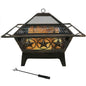 Square Outdoor Steel Wood Burning Fire Pit with Star Design