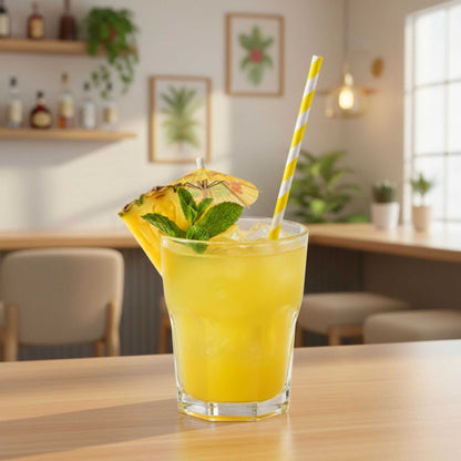 Bev Tek Yellow Paper Straw - Stripe, Biodegradable, 6mm - 7 3/4" - 100 count box