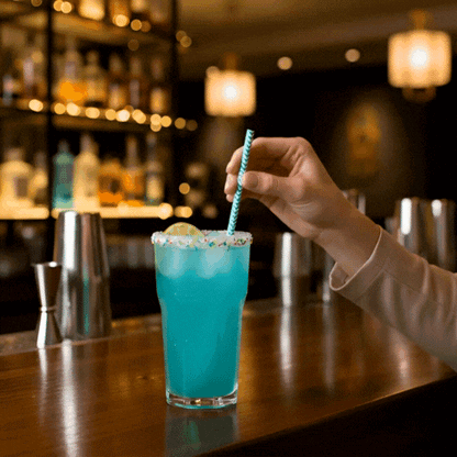 Bev Tek Turquoise Paper Straw - Zig Zags, Biodegradable, 6mm - 7 3/4" - 100 count box