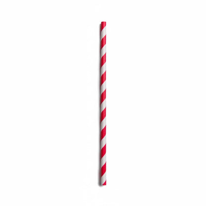 Bev Tek Red Paper Straw - Stripe, Biodegradable, 6mm - 7 3/4" - 100 count box