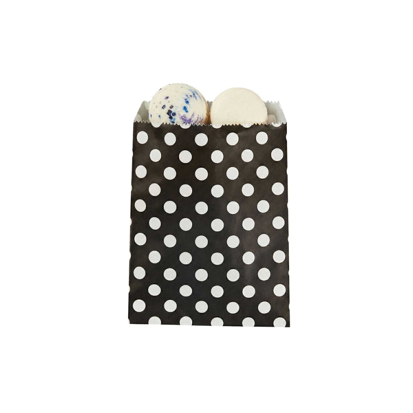 Bag Tek Rectangle Black Paper Bag - Polka Dots - 7" x 5" - 100 count box