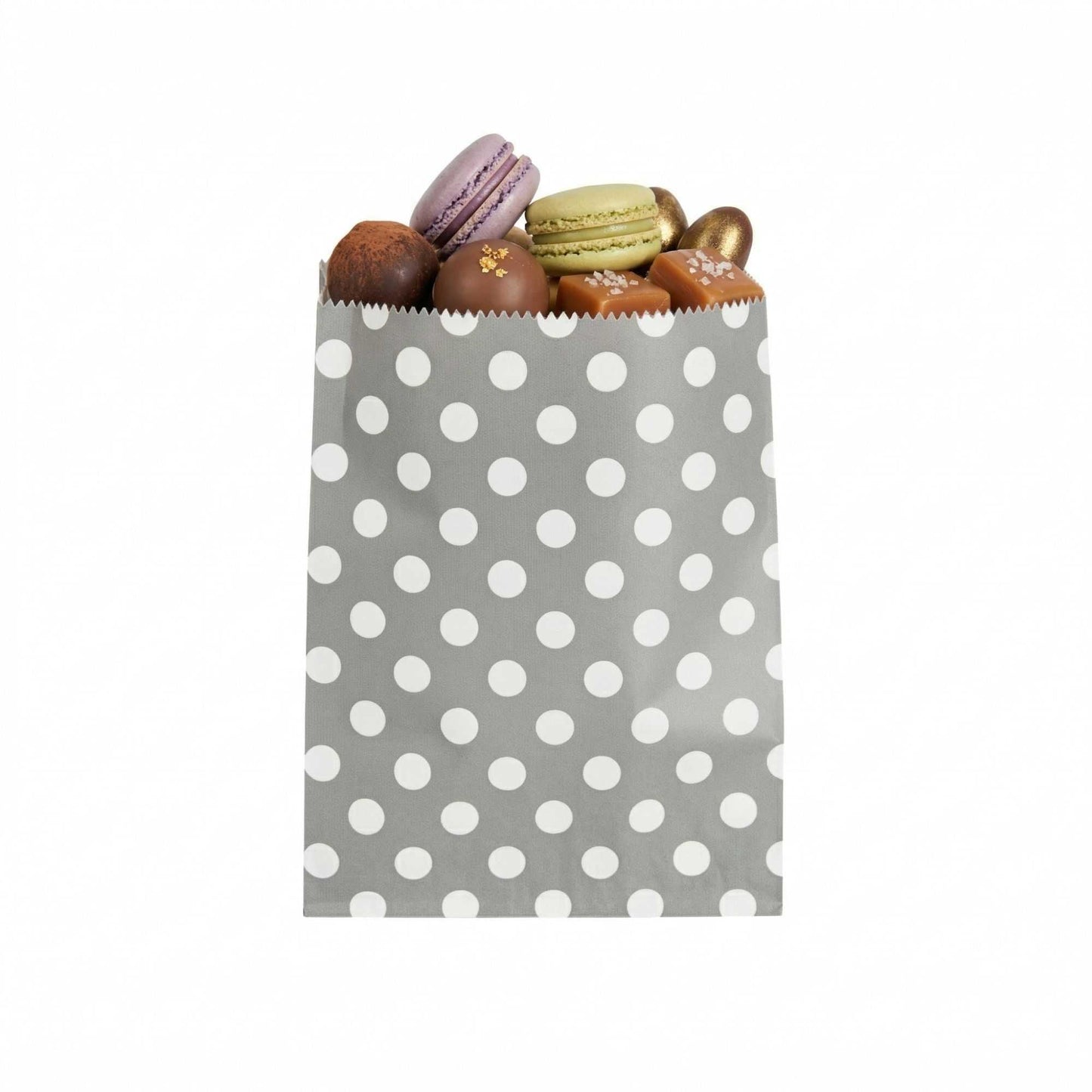 Bag Tek Rectangle Gray Paper Bag - Polka Dots - 7" x 5" - 100 count box