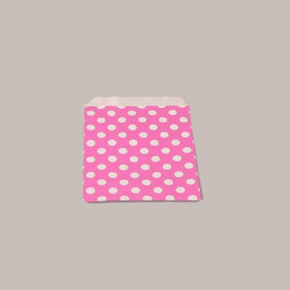 Bag Tek Rectangle Pink Paper Bag - Polka Dots - 7" x 5" - 100 count box