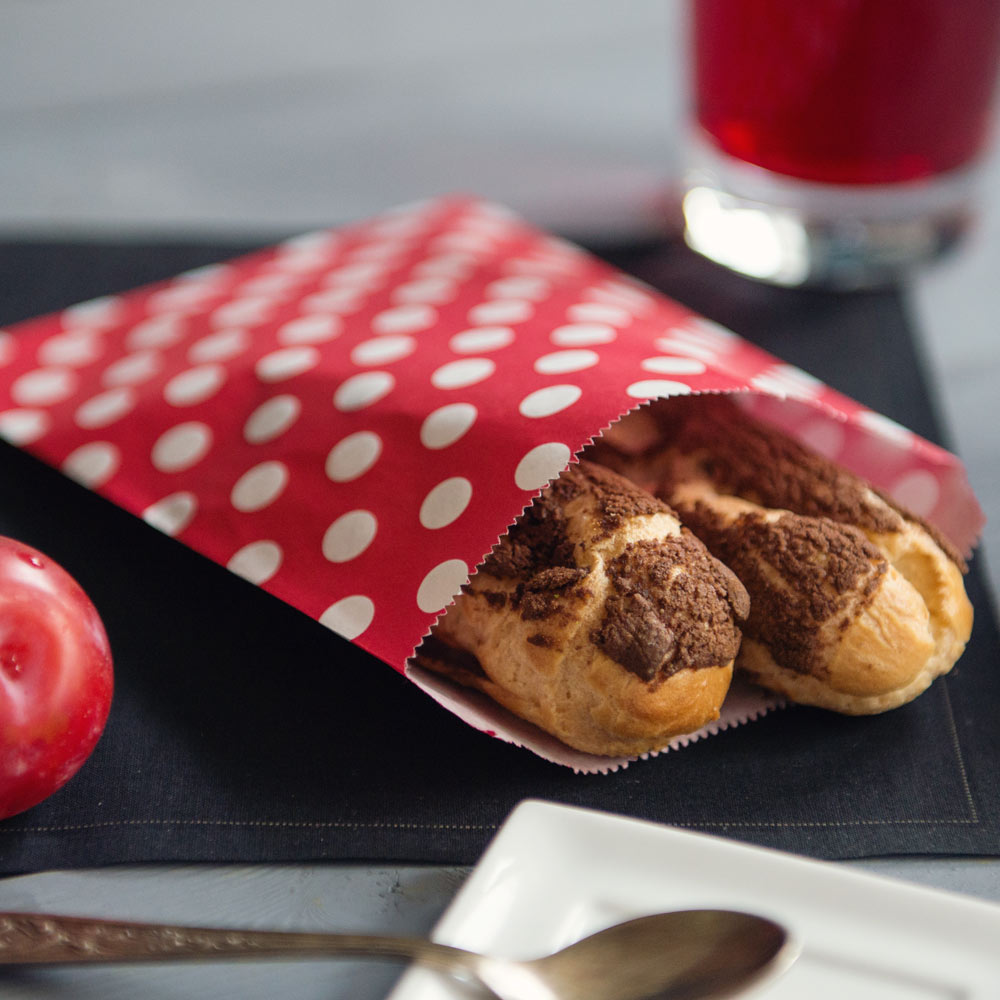 Bag Tek Rectangle Red Paper Bag - Polka Dots - 7" x 5" - 100 count box