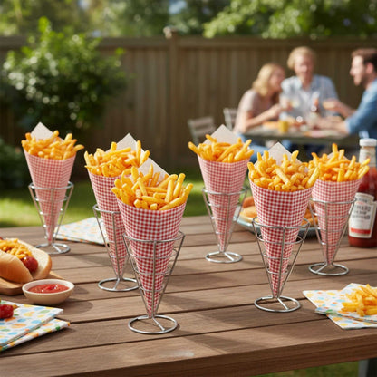 Cone Tek Picnic Print Paper Food Cone - 9 1/2" x 4 1/2" - 100 count box