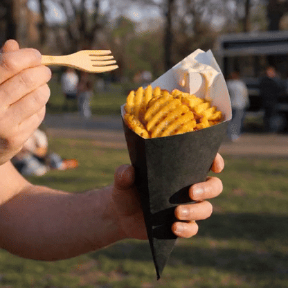 Cone Tek Black Paper Food Cone - with Dipping Pocket - 9 1/2" x 5 1/2" - 100 count box