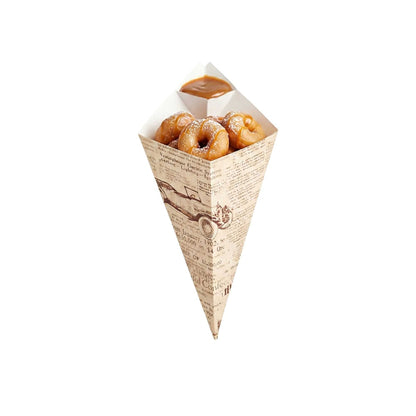 Cone Tek Newsprint Paper Food Cone - with Dipping Pocket - 9 1/2" x 5 1/2" - 100 count box