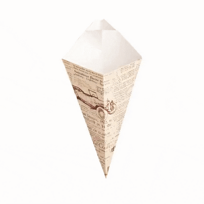 Cone Tek Newsprint Paper Food Cone - with Dipping Pocket - 9 1/2" x 5 1/2" - 100 count box