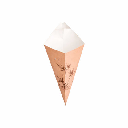 Cone Tek Bamboo Print Paper Food Cone - with Dipping Pocket - 9 1/2" x 5 1/2" - 100 count box