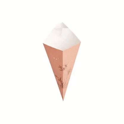 Cone Tek Bamboo Print Paper Food Cone - with Dipping Pocket - 9 1/2" x 5 1/2" - 100 count box