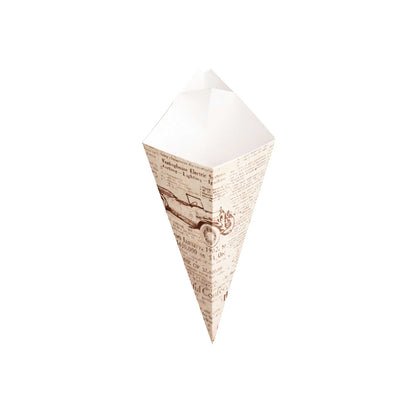 Cone Tek Newsprint Paper Food Cone - with Dipping Pocket - 11" x 6 1/2" - 100 count box