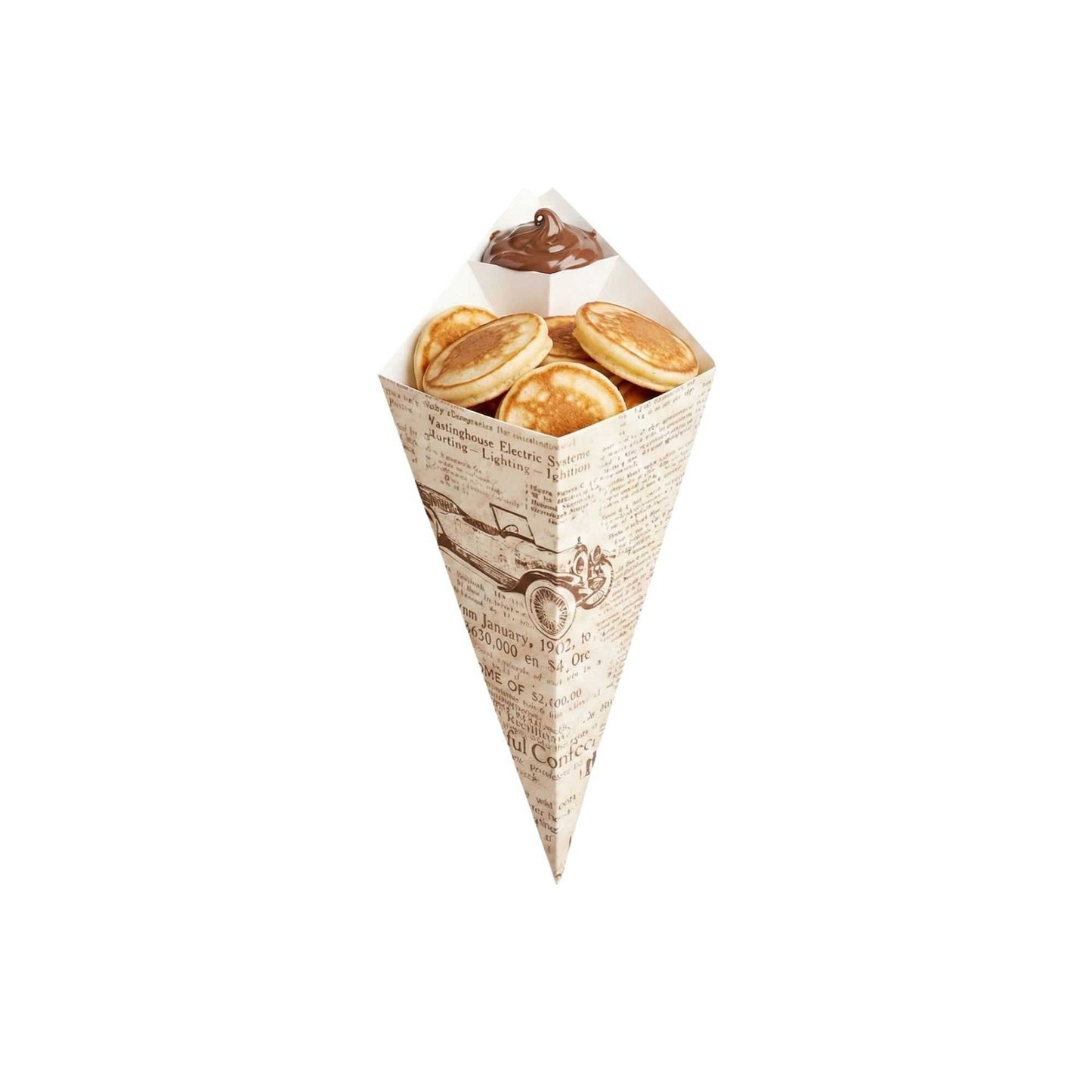 Cone Tek Newsprint Paper Food Cone - with Dipping Pocket - 11" x 6 1/2" - 100 count box