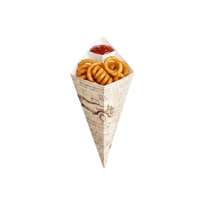 Cone Tek Newsprint Paper Food Cone - with Dipping Pocket - 11" x 6 1/2" - 100 count box