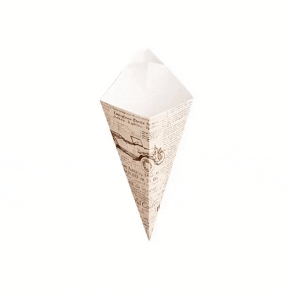 Cone Tek Newsprint Paper Food Cone - with Dipping Pocket - 11" x 6 1/2" - 100 count box