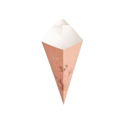 Cone Tek Bamboo Print Paper Food Cone - with Dipping Pocket - 11" x 6 1/2" - 100 count box