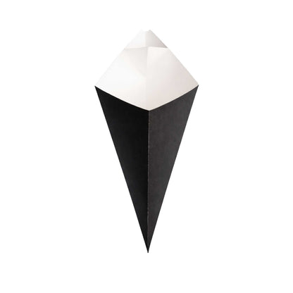 Cone Tek Black Paper Food Cone - with Dipping Pocket - 15" x 9" - 100 count box
