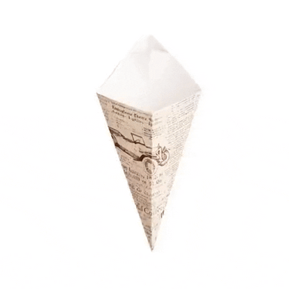 Cone Tek Newsprint Paper Food Cone - with Dipping Pocket - 15" x 9" - 100 count box