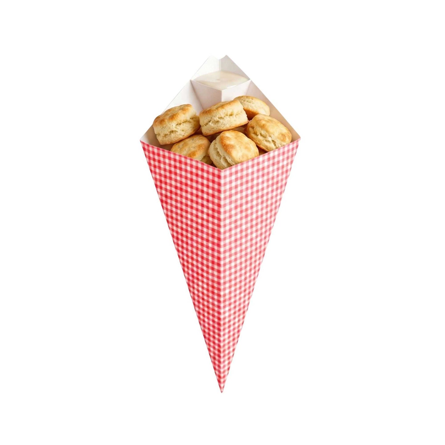 Cone Tek Picnic Print Paper Food Cone - with Dipping Pocket - 15" x 9" - 100 count box