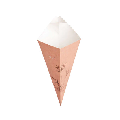 Cone Tek Bamboo Print Paper Food Cone - with Dipping Pocket - 15" x 9" - 100 count box