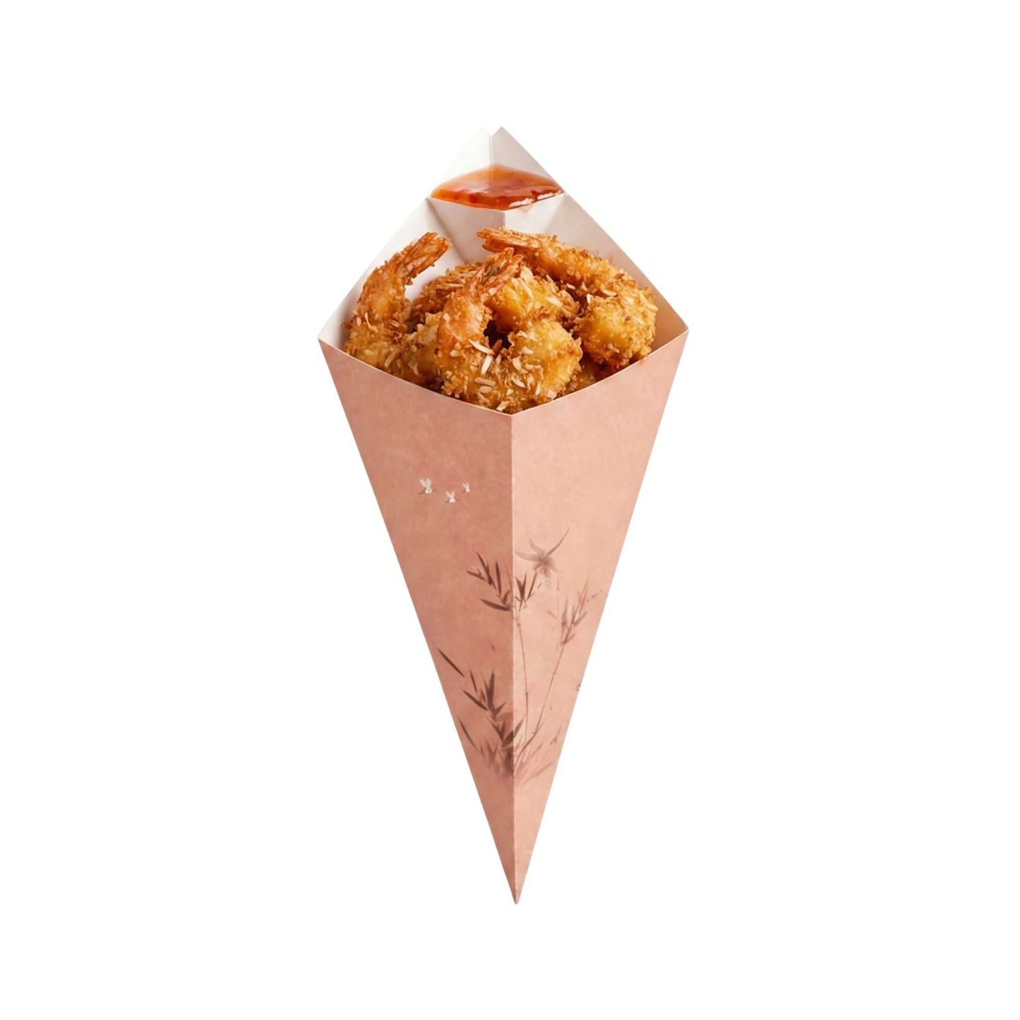 Cone Tek Bamboo Print Paper Food Cone - with Dipping Pocket - 15" x 9" - 100 count box