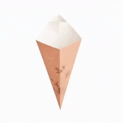 Cone Tek Bamboo Print Paper Food Cone - with Dipping Pocket - 15" x 9" - 100 count box