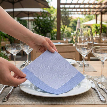 Luxenap Square White Paper Napkin - Super Lux, with Blue Threads - 15 3/4" x 15 3/4" - 25 count box