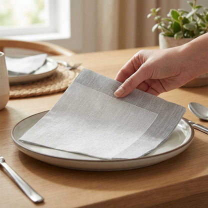 Luxenap Square White Paper Napkin - Air Laid, with Gray Threads - 15 3/4" x 15 3/4" - 25 count box