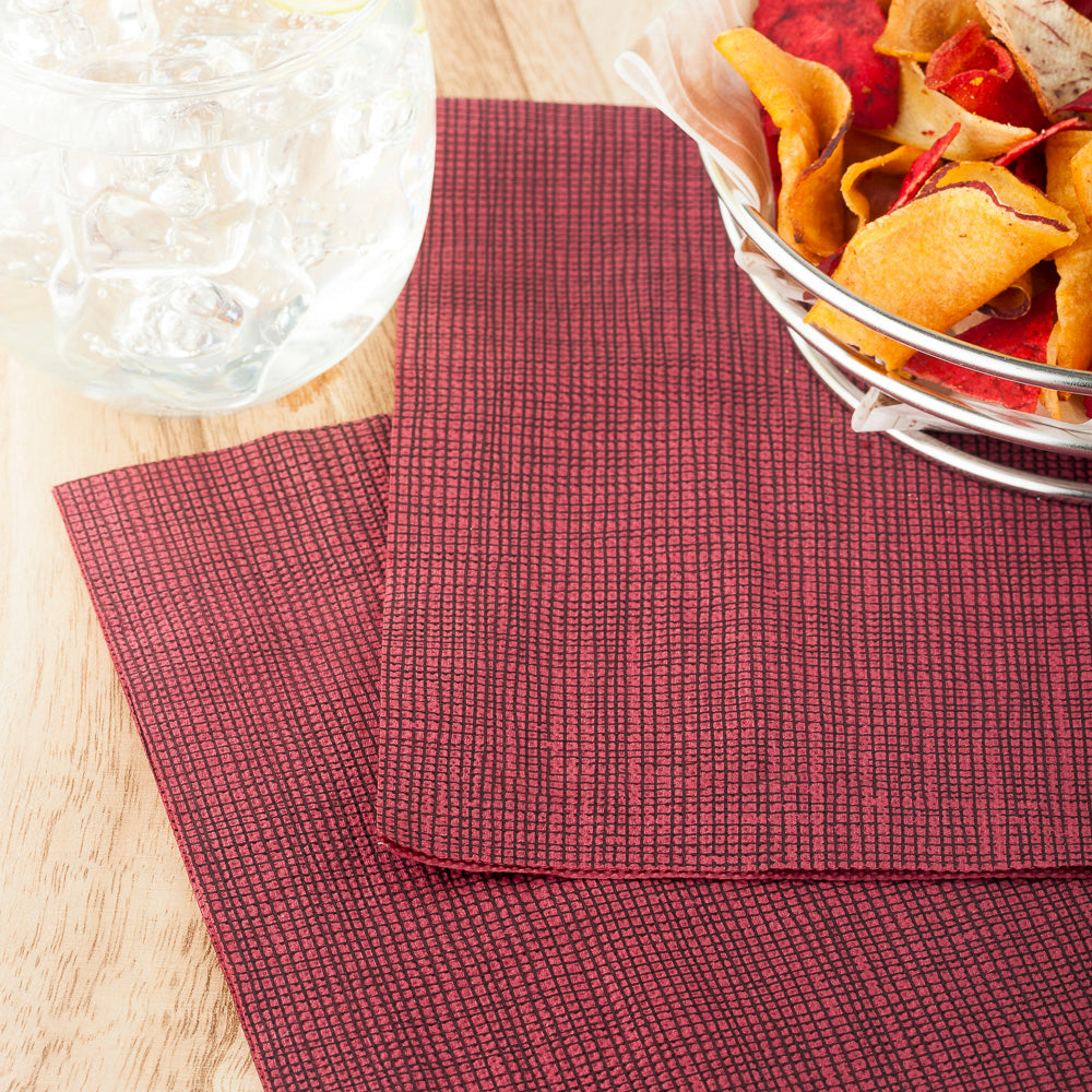 Luxenap Square Bordeaux Paper Napkin - Micropoint, 2-Ply, with Black Threads - 15 1/2" x 15 1/4" - 1800 count box