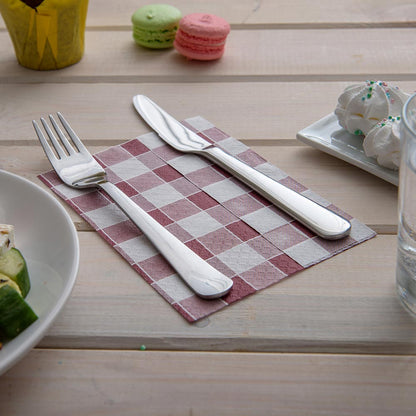 Luxenap Rectangle Bordeaux Paper Napkin - Picnic Print, 1-Ply - 7" x 13 1/2" - 100 count box