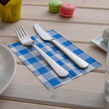 Luxenap Rectangle Blue Paper Napkin - Picnic Print, 1-Ply - 7" x 13 1/2" - 100 count box