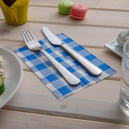 Luxenap Rectangle Blue Paper Napkin - Picnic Print, 1-Ply - 7" x 13 1/2" - 7000 count box