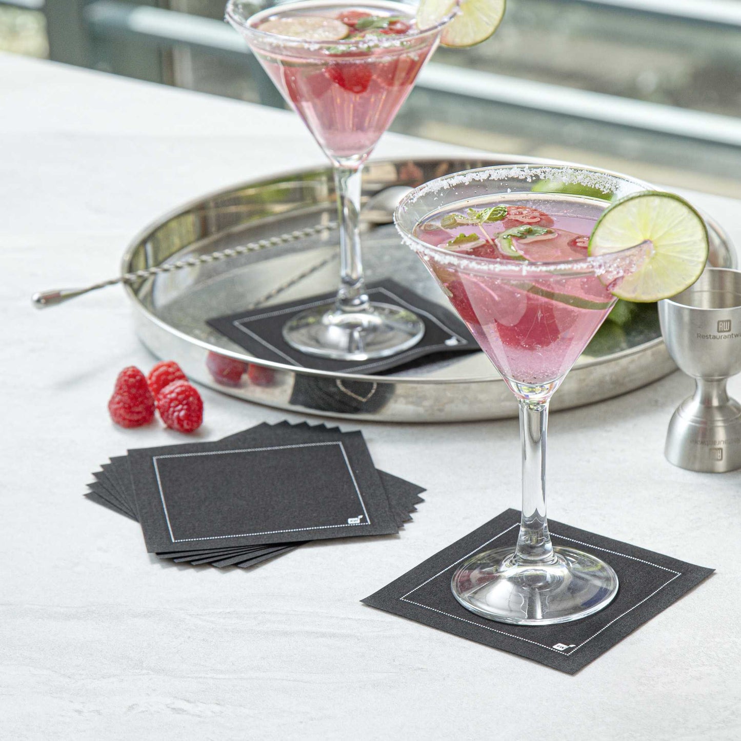 Luxenap Square Black Cotton Cocktail Napkin - Organic, Disposable - 4 1/2" x 4 1/2" - 50 count box