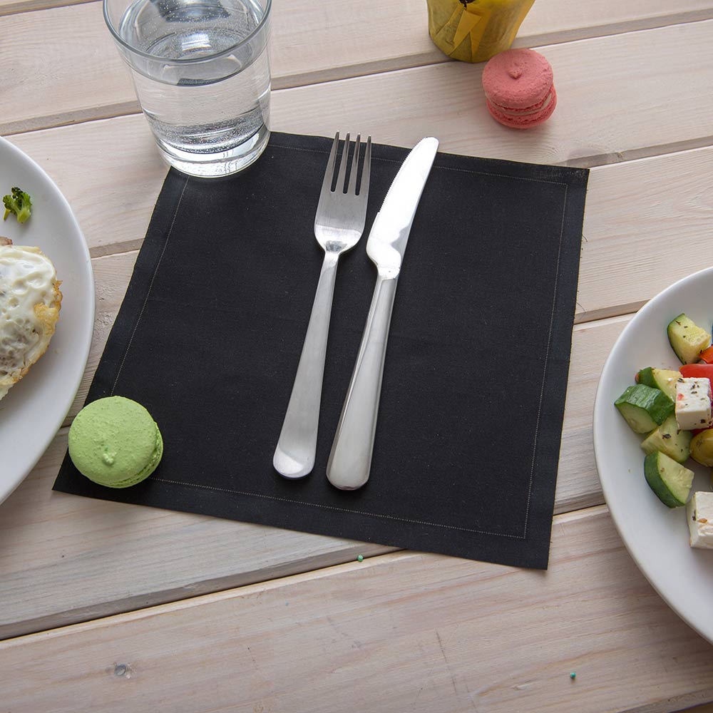 Luxenap Square Black Cotton Napkin - Organic, Disposable - 8 3/4" x 8 3/4" - 50 count box