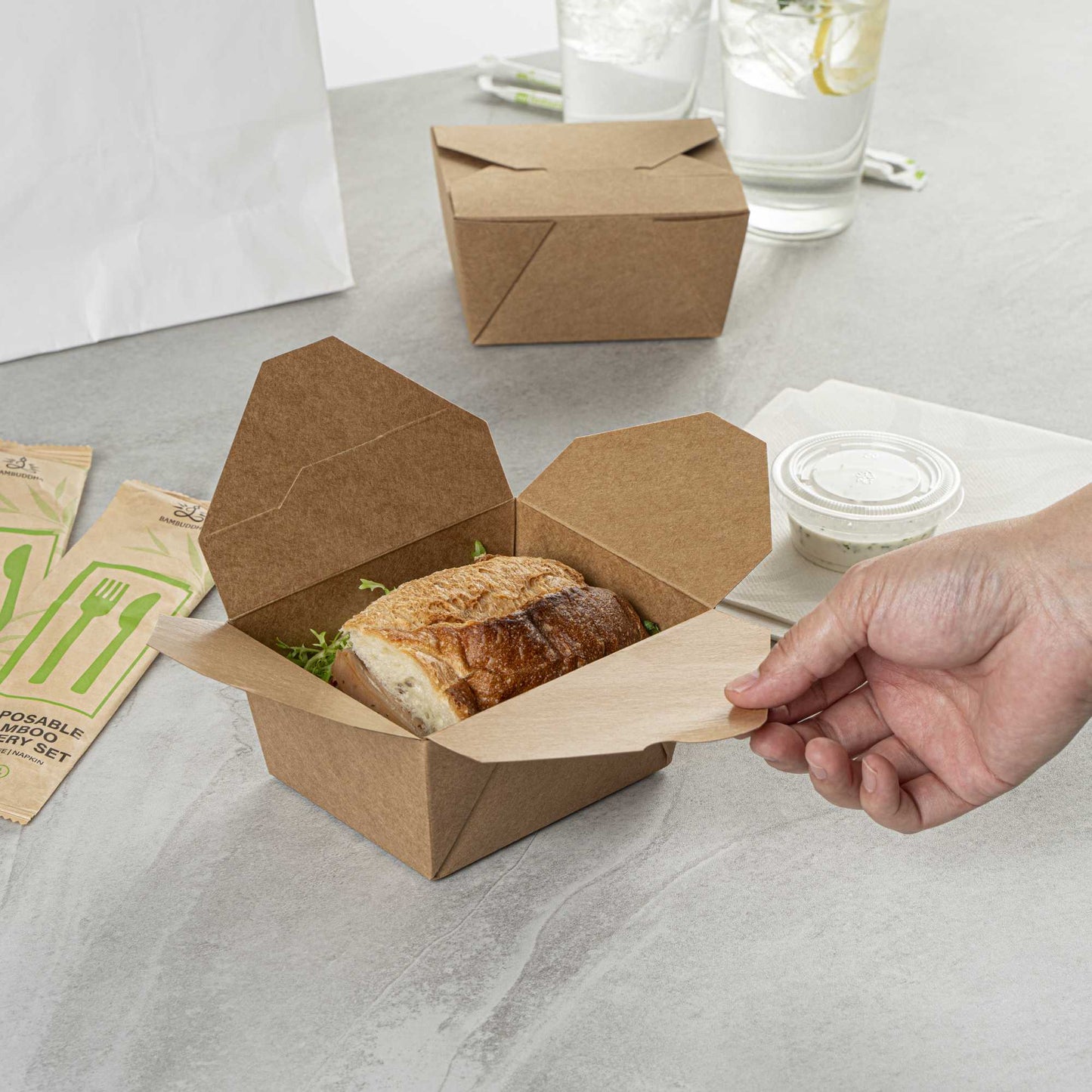Bio Tek 30 oz Rectangle Kraft Paper #1 Bio Box Take Out Container - 5" x 4" x 2 1/2" - 50 count box