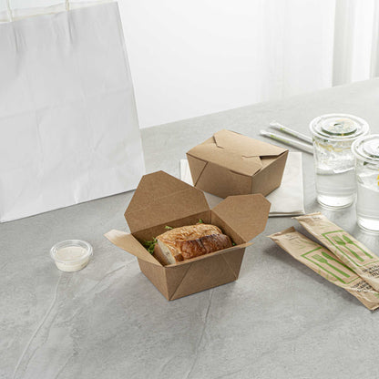 Bio Tek 30 oz Rectangle Kraft Paper #1 Bio Box Take Out Container - 5" x 4" x 2 1/2" - 50 count box