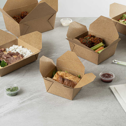 Bio Tek 30 oz Rectangle Kraft Paper #1 Bio Box Take Out Container - 5" x 4" x 2 1/2" - 50 count box