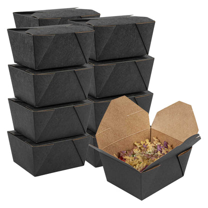 Bio Tek 30 oz Rectangle Black Paper #1 Bio Box Take Out Container - 5" x 4" x 2 1/2" - 50 count box