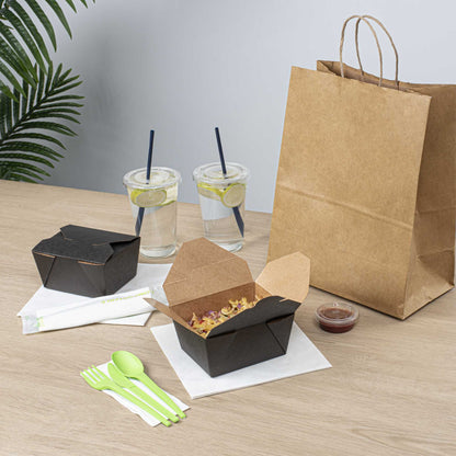 Bio Tek 30 oz Rectangle Black Paper #1 Bio Box Take Out Container - 5" x 4" x 2 1/2" - 50 count box