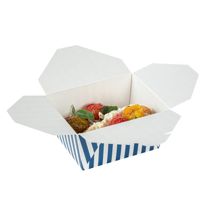 Bio Tek 30 oz Rectangle Blue and White Stripe Paper #1 Bio Box Take Out Container - 5" x 4" x 2 1/2" - 200 count box