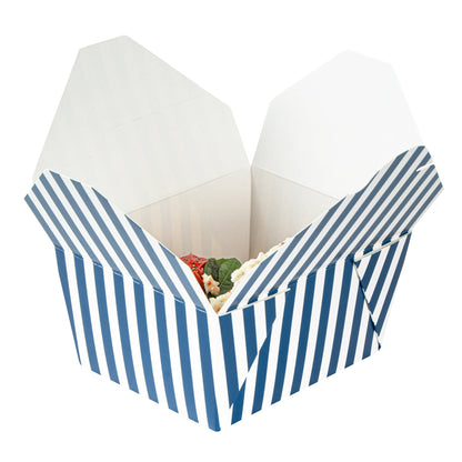 Bio Tek 30 oz Rectangle Blue and White Stripe Paper #1 Bio Box Take Out Container - 5" x 4" x 2 1/2" - 200 count box